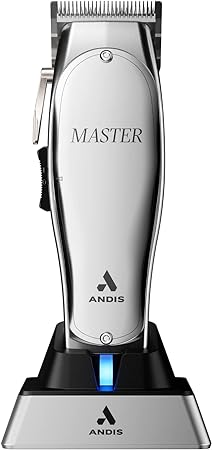 Andis 12665 Professional Master Corded/Cordless Hair Trimmer, Adjustable Carbon Steel Blade Hair Clipper for Close Cutting, Silver