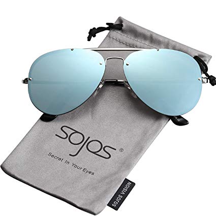 SOJOS Rimless Aviator Sunglasses for Men and Women Metal Frame Mirrored Lens TRENDALERT