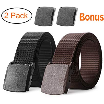 Nylon Military Tactical Belt 2 Pack Webbing Canvas Outdoor Web Belt With Plastic Buckle