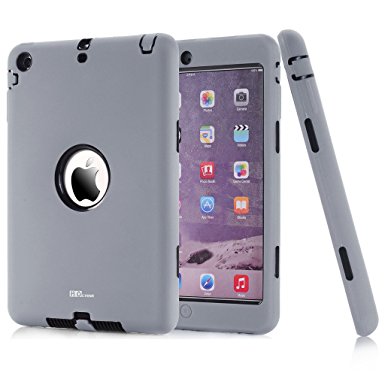 Mini iPad Case, Hocase Ruggged High-impact Dual Layer Hard Rubber Protective Case Cover for Apple iPad mini 1 / 2 / 3 - Gunmetal Grey / Black