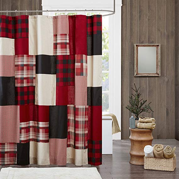 Woolrich Sunset Cotton Shower Curtain, Plaid Lodge/Cabin Shower Curtains for Bathroom, 72 X 72, Red