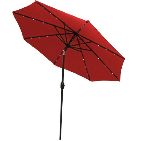 Sunnydaze Red Aluminum 9 Foot Solar Patio Umbrella with Tilt & Crank