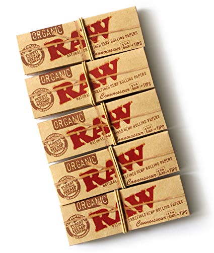 RAW Organic Connoisseur 1.25 1 1/4 Rolling Paper with Tips (5 Packs)