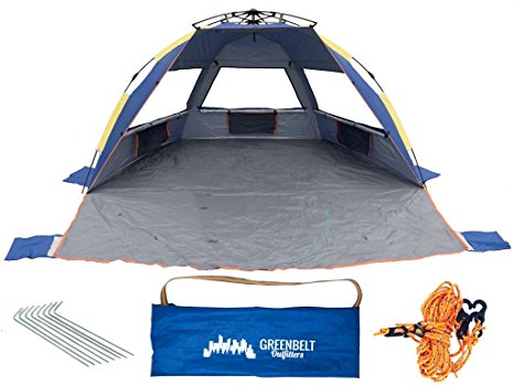 Greenbelt XL Beach Tents Sun Shade | Wind Proof Shelter 65  UPF Protection | Family Sized Comfort | Easy Pop Up Tent | Extra Strength Heavy-Duty Poles | For Family, Infant, Toddlers, Baby