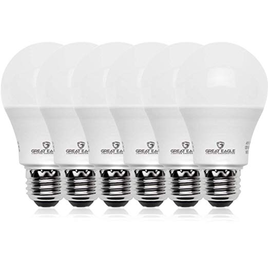 Great Eagle 100W Equivalent LED A19 Light Bulb 1600 Lumens Daylight 5000K Dimmable 15-Watt UL Listed (6-Pack)