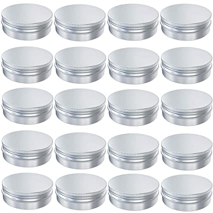 Goiio 20 Pcs Aluminum Tin Jar Refillable Container 30 ML, with Screw Lid, 1 ounce Silver