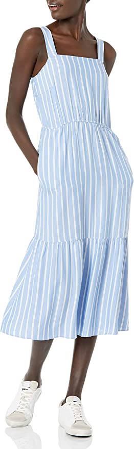 Amazon Essentials Womens Relaxed Fit Fluid Twill Tiered Midi Dress