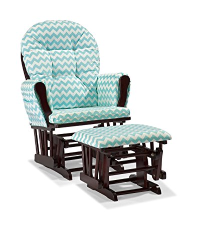 Stork Craft Custom Hoop Glider and Ottoman, Cherry/Turquoise Chevron