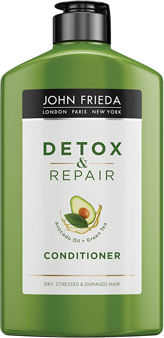 John Frieda Detox & Repair Conditioner for Dry, STRESSED & Damaged Hair with Avocado Oil and Green Tea, 250 ml