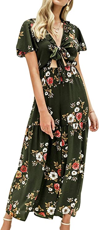 Simplee Women's Sexy V Neck Floral Jumpsuits Cap Sleeve Wide Leg Summer Rompers
