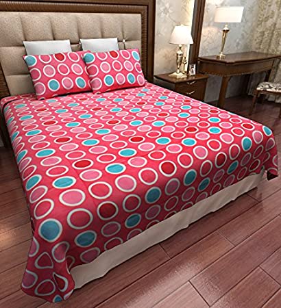Home Candy Pink Polka Cotton Double Bed Sheet with 2 Pillow Covers