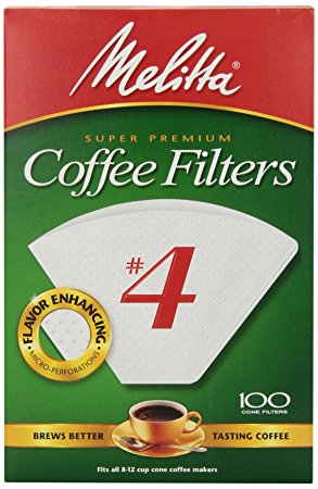 Melitta Cone Coffee Filters, White, No. 4, 100 count