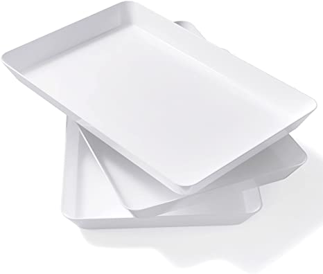 Lifewit Serving Tray Plastic for Party, 15" x 10" Platters for Serving Food, White Food Tray for Snacks, Food, Cookies, Set of 3, BPA Free