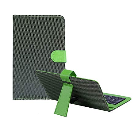 HDE Diamond Stitch Hard Leather Folding Folio Case Cover with Micro USB Keyboard for 7" Tablet (Green)