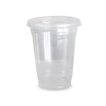 DuraCup Premium Plastic Clear PET Cups with Flat Lids, 100 Count, 20 Ounce