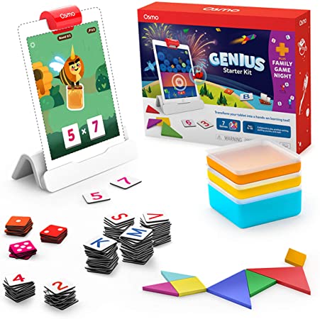 Osmo - Genius Starter Kit for iPad   Family Game Night - 7 Hands-On Learning Games for Spelling, Math & More - Ages 6-10 iPad Base Included - Amazon Exclusive