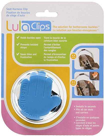 LulaClips Baby Car Seat Harness Clips (2-Pack) - Hold Buckles Open, Prevent Twisting Straps and Save Time - Easy to Install, Childproof Locking Pin - Fit All Car Seats and Carriers – (Blue)