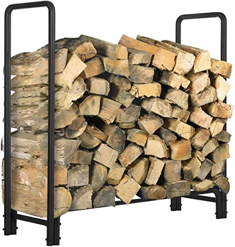 KINGSO 4ft Firewood Rack Outdoor Heavy Duty Fire Wood Rack Firewood Holder Storage Rack Easy Assemble Steel Tubular Log Rack for Patio Deck Storage Stand for Indoor Outdoor Fireplace Tools