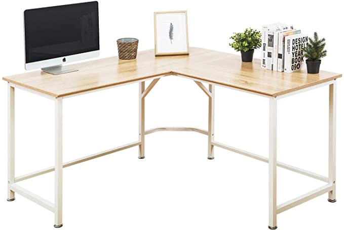 TOPSKY 55" x 55" with 24" Deep L-Shaped Computer Desk Corner Workstation Bevel Edge Design (Oak)