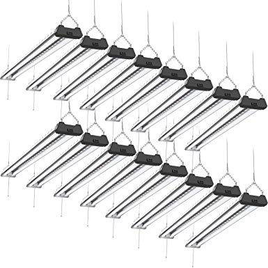 Sunco Lighting 16 Pack Industrial LED Shop Light, 4 FT, Linkable Integrated Fixture, 40W=260W, 5000K Daylight, 4000 LM, Surface   Suspension Mount, Pull Chain, Utility Light, Garage- Energy Star