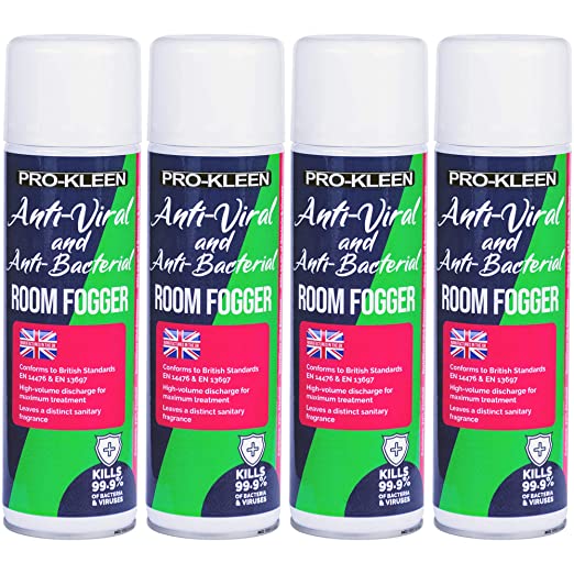 Pro-Kleen Anti-Viral and Anti-Bacterial Room Fogger with High Volume Discharge Rate - Sanitises and Disinfects Entire Rooms With Ease - Perfect for Schools, Offices and More (4 x 500ml)