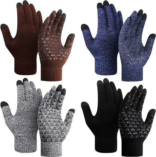 SATINIOR Winter Gloves for Men 4 Pairs Touch Screen Texting Warm Gloves Fleece Lined Thermal Cold Weather Gloves for Men