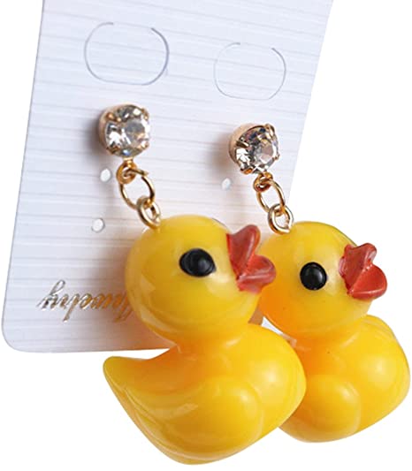 Polytree Cute Yellow Duck Drop Earrings Rhinestone Ear Stud for Women Girls Jewelry Gift