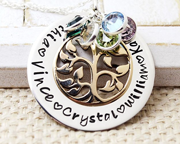 Personalized Bronze Tree of Life Necklace with Channel Birthstones - Love it Personalized