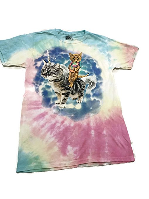 Tie Dye Kitty Cat With Ice Cream Cone Riding A Unicorn Cat Graphic Shirt