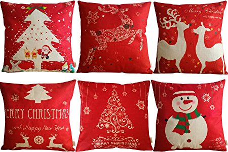 HOSL SD39 Merry Christmas Series Blend Linen Throw Pillow Case Decorative Cushion Cover Pillowcase Square 18" - Set of 6