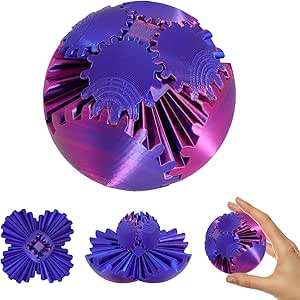 3D Printed Gear Ball Spin Ball，Gear Sphere, Gear Ball Fidget Toy, Stress Ball, GearSphere Desk Toy, Fidget Ball, Gear Toy for Stress and Anxiety Relaxing (Blue Purple)