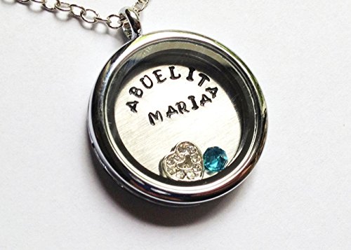ABUELITA MARIA - Customized Abuelita Necklace - Floating Locket - Mothers Day Spanish Granny - Birthstones Necklace - Gift for Grandma - Custom Hand Stamped Jewelry