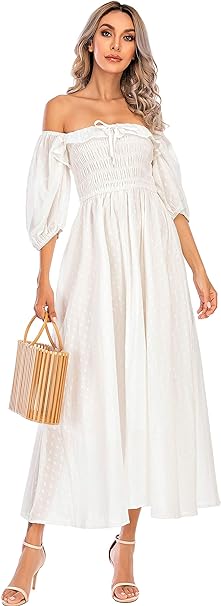 R.Vivimos Women Summer Half Sleeve Cotton Ruffled Vintage Elegant Backless A Line Flowy Long Dresses