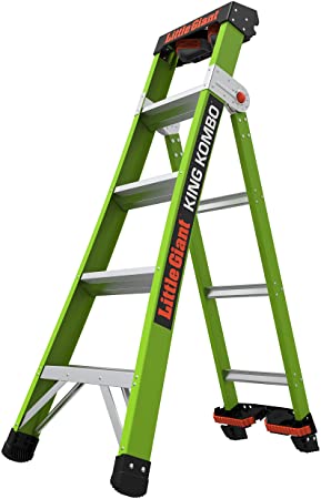Little Giant Ladders, King Kombo, Professional, 5 Ft. A Frame, 8 Ft. extension, with quad pod, Fiberglass, Type 1AA, 375 lbs weight rating, (13580-031)
