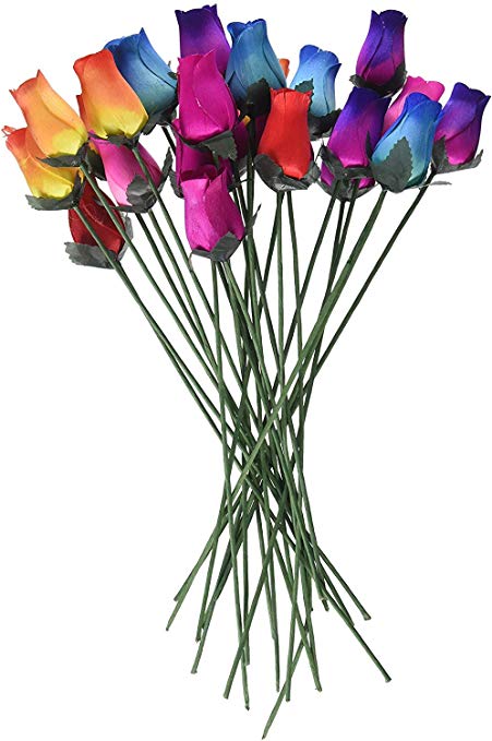 2 Dozen 24 Mixed Color Bouquet of Wooden Rose Buds Artificial Flower (Premium Edition)