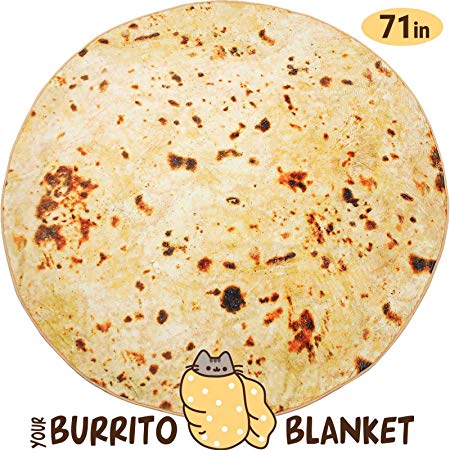 Taco Burrito Tortilla Pizza Fleece Throw Blanket - 71 Inch Mexican Yellow Novelty Giant Human Burritos - Wrap Food Pizza Fleece Soft Round Blankets for Adults and Kids – Best Gift (Yellow-3)