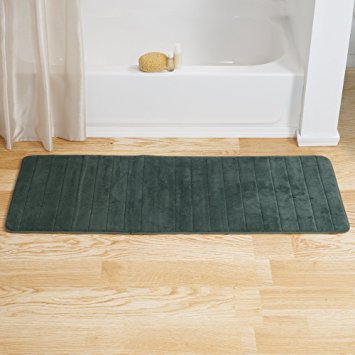 Lavish Home Memory Foam Striped Extra Long Bath Mat, 24 by 60", Green