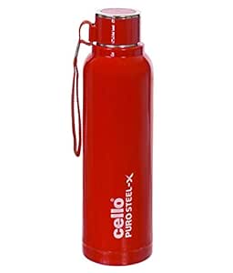 Cello Puro Steel-X Benz 900 | Water Bottle with Inner Steel and Outer Plastic | Insulated Water Bottle | 730 ml, Red