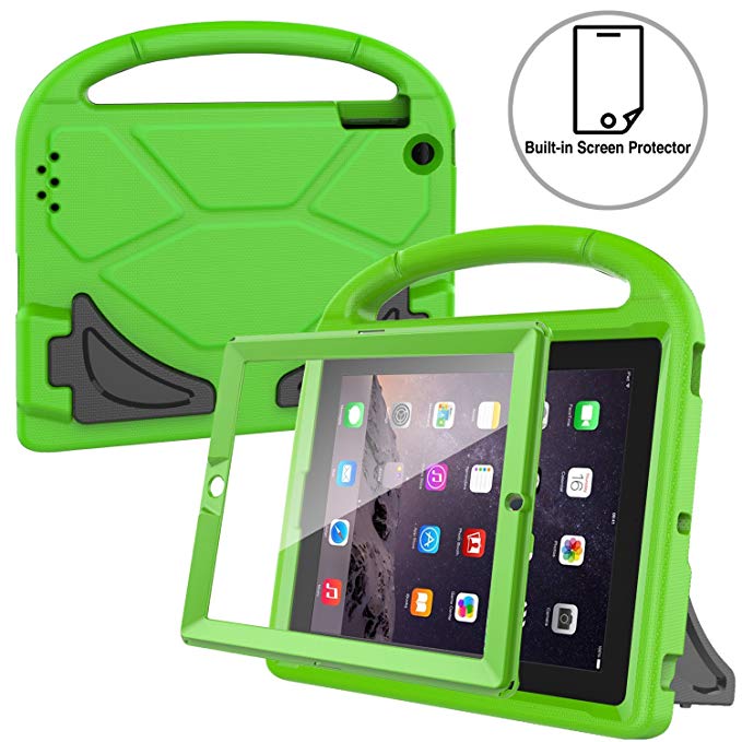 AVAWO Kids Case Built-in Screen Protector for iPad 2 3 4 - ShockProof Handle Stand Kids Friendly Compatible with iPad 2nd 3rd 4th Generation (Green)