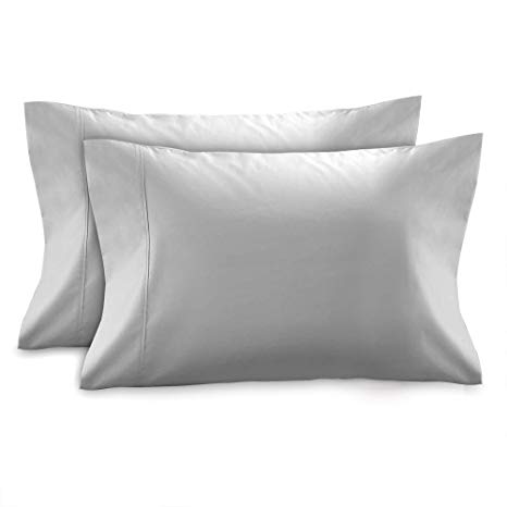 AURAA ESSENTIAL 100% Long Staple Cotton - 2Piece Standard Pillowcase,Soft & Smooth Percale Weave,Luxury Hotel Bedding,Oeko-TEX Certified (Silver, Standard Pillowcase)