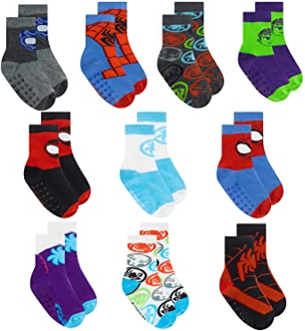 Spiderman Grip Socks, Socks for Toddler Boys, 10 Pack, Spider man Toddler Gripper Socks, Amazing Spiderman Variety Pack