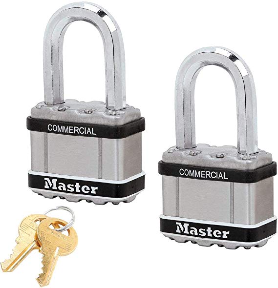 Master Lock Magnum Padlocks - 2" W x 1-1/2"L Shackle, Two (2) Keyed Alike Locks #M5NKALFSTS-2 w/BumpStop Technology