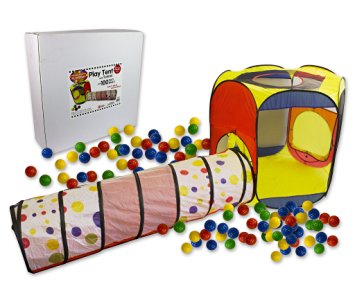 Play Tent with Tunnel and 100 Balls- Indoor and Outdoor Easy Folding Ball Pit with Carrying Case