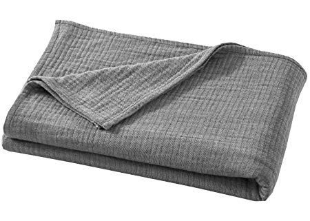 PHF Cotton Muslin Blanket Lightweight for Summer Yarn Dyed 3 Layers Queen Size 90" x 90" Grey