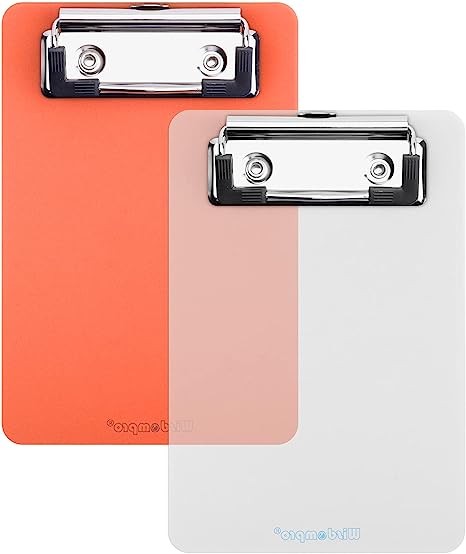 Mini Clipboard, Wisdompro 2 Pack 4" x 6" Small Clip Boards for Notepads, Memo Size Receipt, Pocket Lists - Transparent, Orange