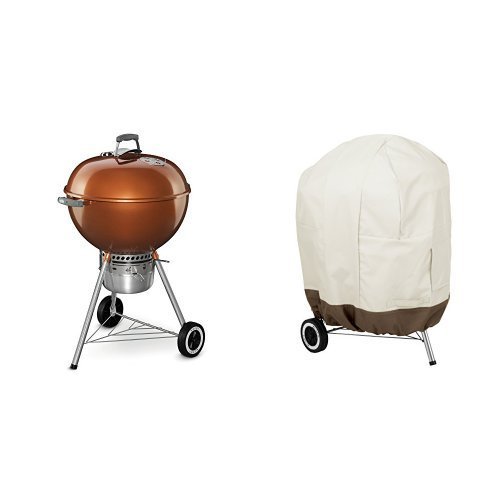 Weber 14402001 Original Kettle Premium Charcoal Grill, 22-Inch, Copper & AmazonBasics Kettle Grill Cover