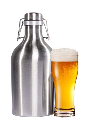Beer Growler 64 oz - 2L Stainless Steel Growler with Secure Swing Top Lid for Freshness - Best for Craft Beer and IPAs - Food Safe - Plastic Free All Metal