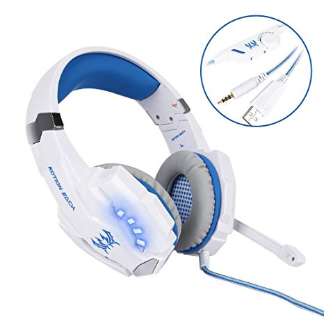 YKS Gaming Headphone, G9000 3.5mm Stereo LED Over-Ear Headset with Mic for PC PS4 Computer Laptop Games, Noise Cancelling & Volume Control