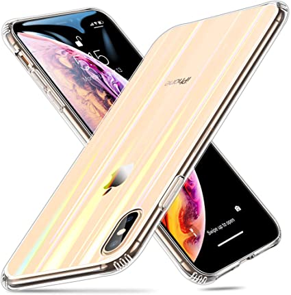 ESR Mimic Tempered Glass Case for iPhone Xs, 9H Tempered Glass Back Cover [Mimics Glass Back of The iPhone Xs][Scratch-Resistant] Soft Silicone Bumper [Shock Absorption] for The iPhone Xs/X Rainbow