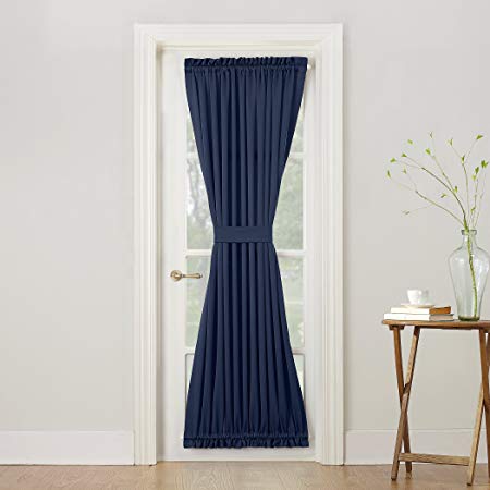 Sun Zero Barrow Energy Efficient Door Panel Curtain with Tie Back, 54" x 72", Navy Blue